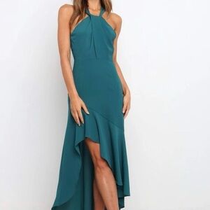 NWT Petal & Pup Teal High Low Dress formal wedding guest halter top midi dress